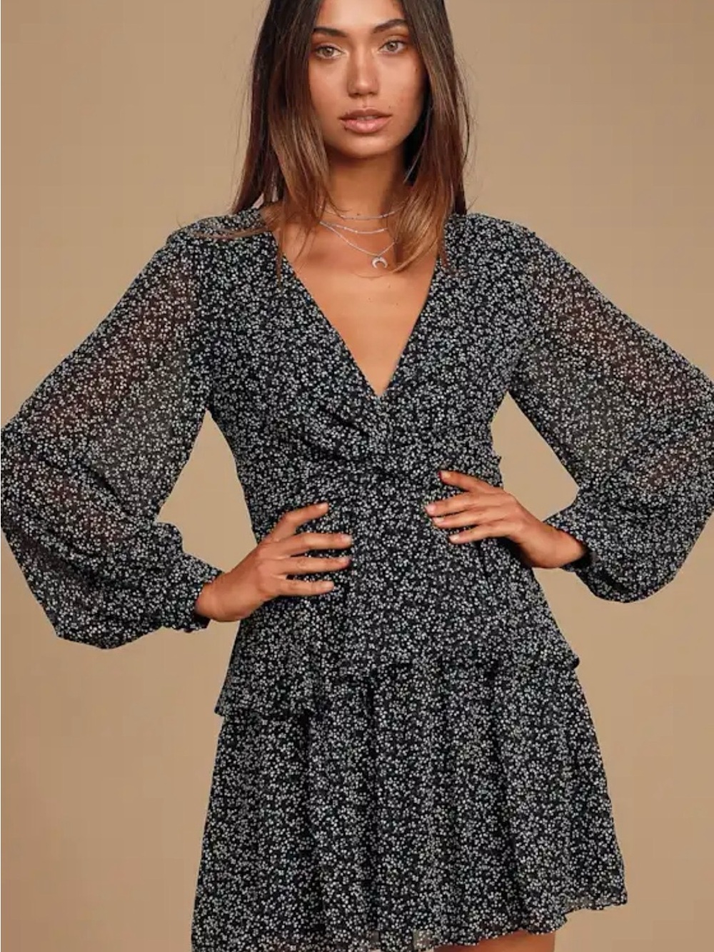 Lulu's Black Mini Dress with White Floral Print